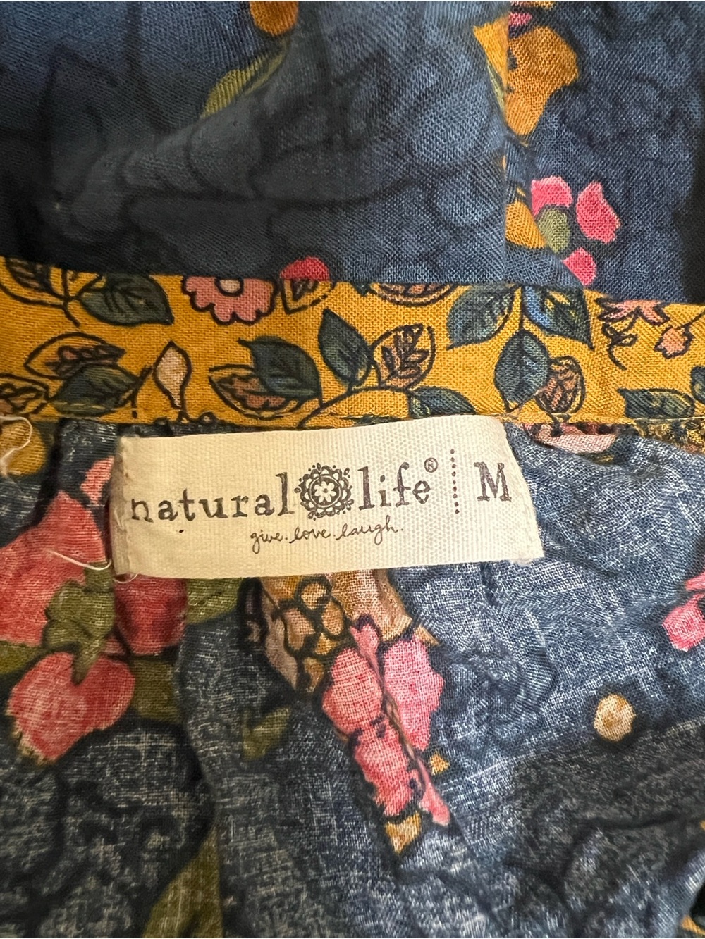 NATURAL LIFE Navy & Mustard Mixed Floral Peasant Blouse with Tassel - Picture 6 of 8